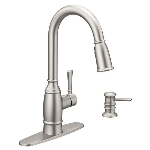 MOEN 87791SRS Noell 1-Handle Pull-Down Sprayer Kitchen Faucet with Reflex, Soap Dispenser and Power Clean in Spot Resist Stainless