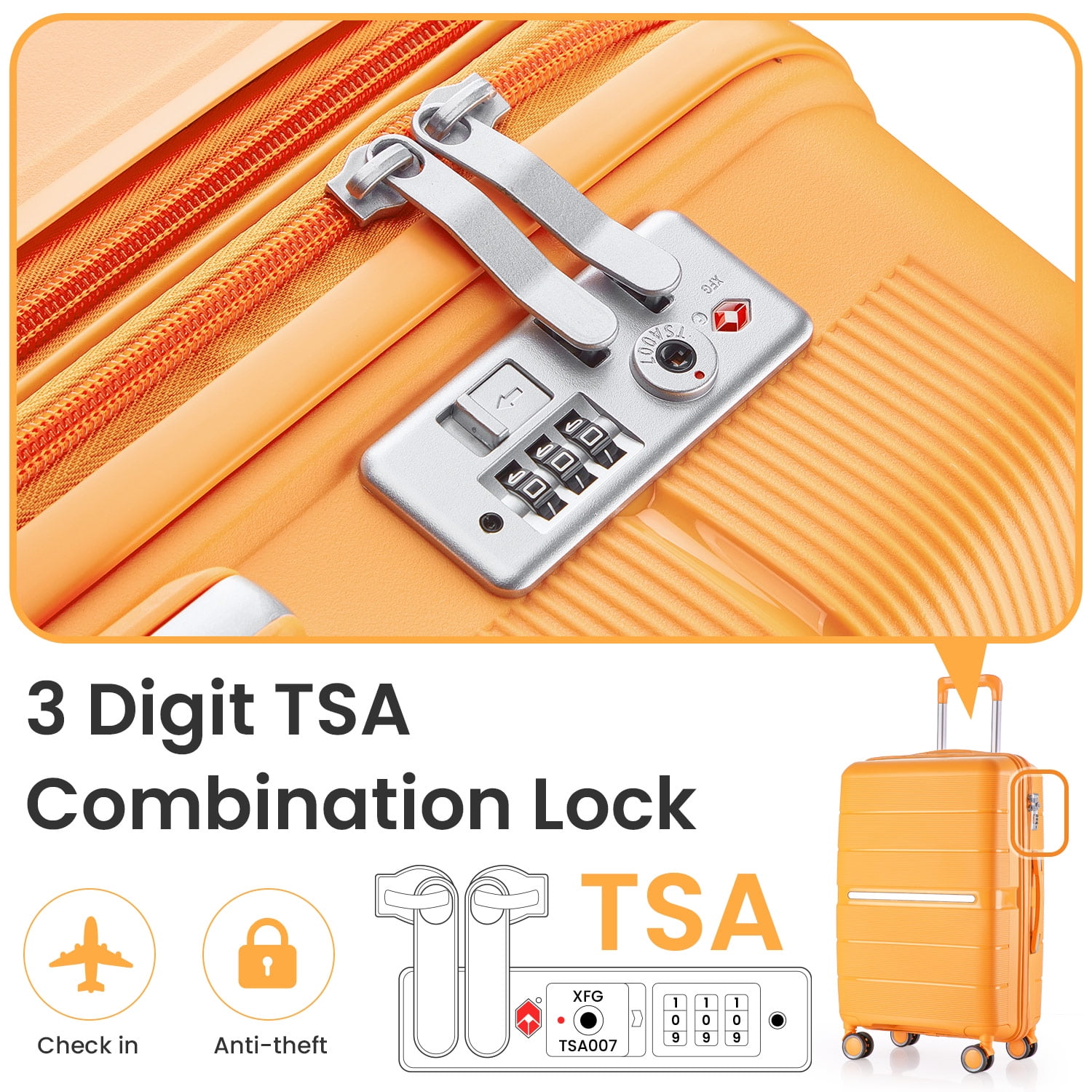 Orange 4-Piece Luggage Set (14/20/24/28") PP Hardshell Suitcase - Lightweight & Durable, Expandable, Spinner Wheels, Travel Ready