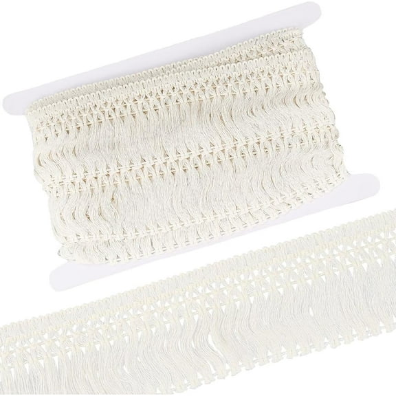 5 Yards x 6cm Cotton Tassel Fringe Trim Beige Boho Tassel Ribbon Fibre Macrame Lace Edging Trimmings for Sewing Dress Clothes Curtain Blanket Embellishments DIY Crafts Home Decorations White