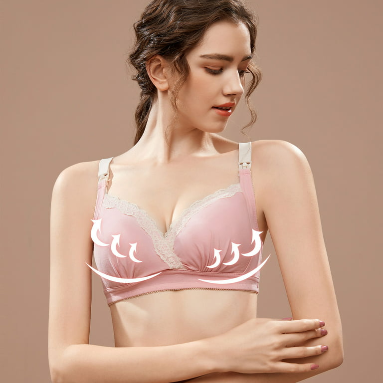 SELONE Nursing Bras for Breastfeeding No Underwire Front Closure Clip Zip  Front Snap Maternity Front Hook Close Breathable Seamless Ladies Traceless  No Steel Ring Front Buckle Breastfeeding Pink 