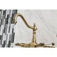 thumbnail image 3 of Kingston Brass KS1243WLLBS Wilshire Double-Handle Wall-Mount Bridge Kitchen Faucet with Brass Sprayer, Antique Brass, 3 of 8