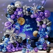 Galaxy Balloons Arch Kit – Outer Space Party Decorations with Metallic Blue, Purple, Silver, Navy & Balloons for Galaxy Theme Birthday, Baby Shower, Graduation, Prom Decorations