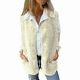 thumbnail image 3 of Women V-Neck Fleece Outerwear Vests Plush Button Down Jacket Tops Sleeveless Gilet Coats with Pockets Cream White XXL, 3 of 6