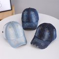 thumbnail image 5 of Ljudmp Womens Mens Vintage Washed Denim Rhinestone Baseball Cap Distressed Frayed Brim Bling Crystal Studded Cowboy Hat Adjustable Sun Hat Dark Blue Pattern B, 5 of 5
