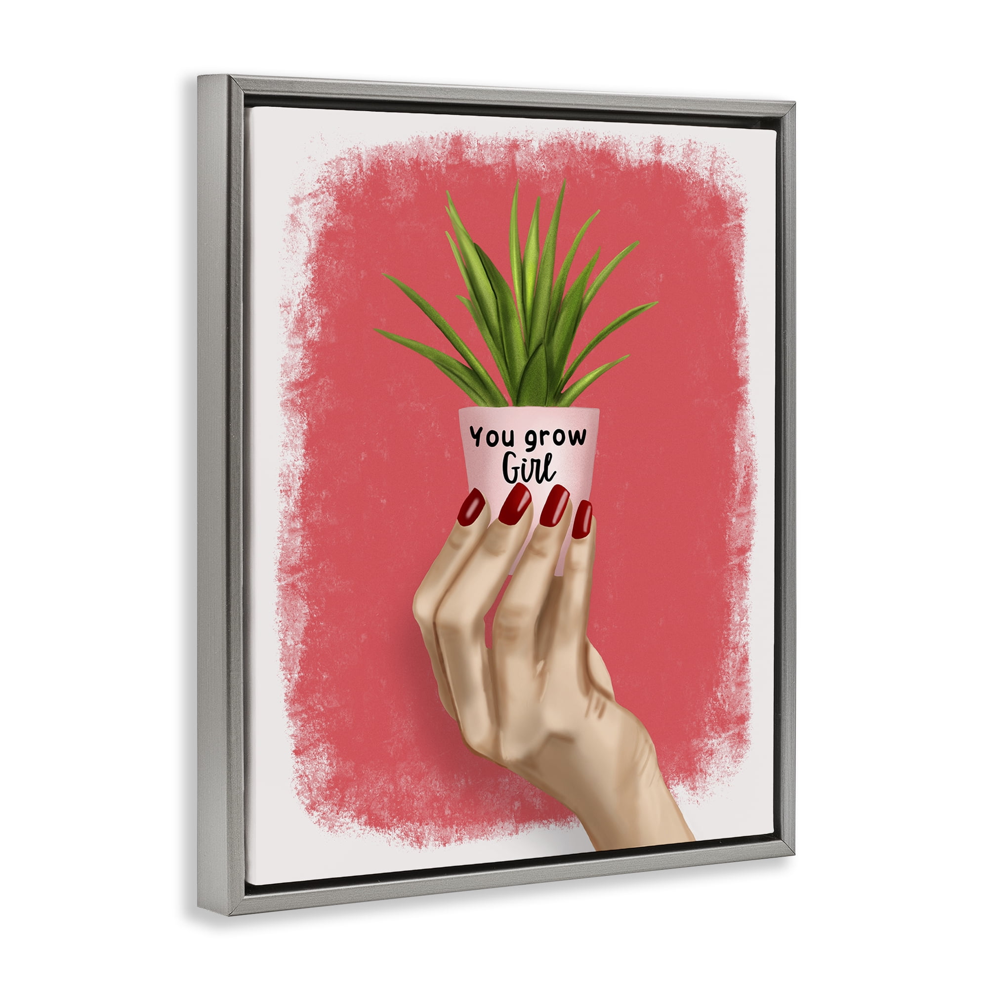 Stupell Industries You Go Girl Plant People Painting Gray Floater Framed Canvas Art Print Wall Art, 25 x 31