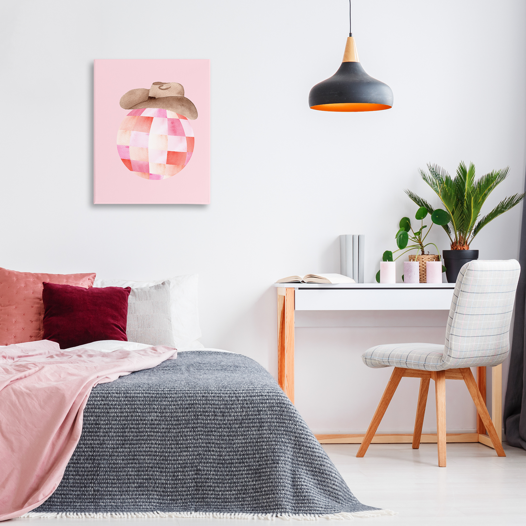Rosy Disco Cowgirl Hat Canvas Wall Art, design by Nina Jacobs