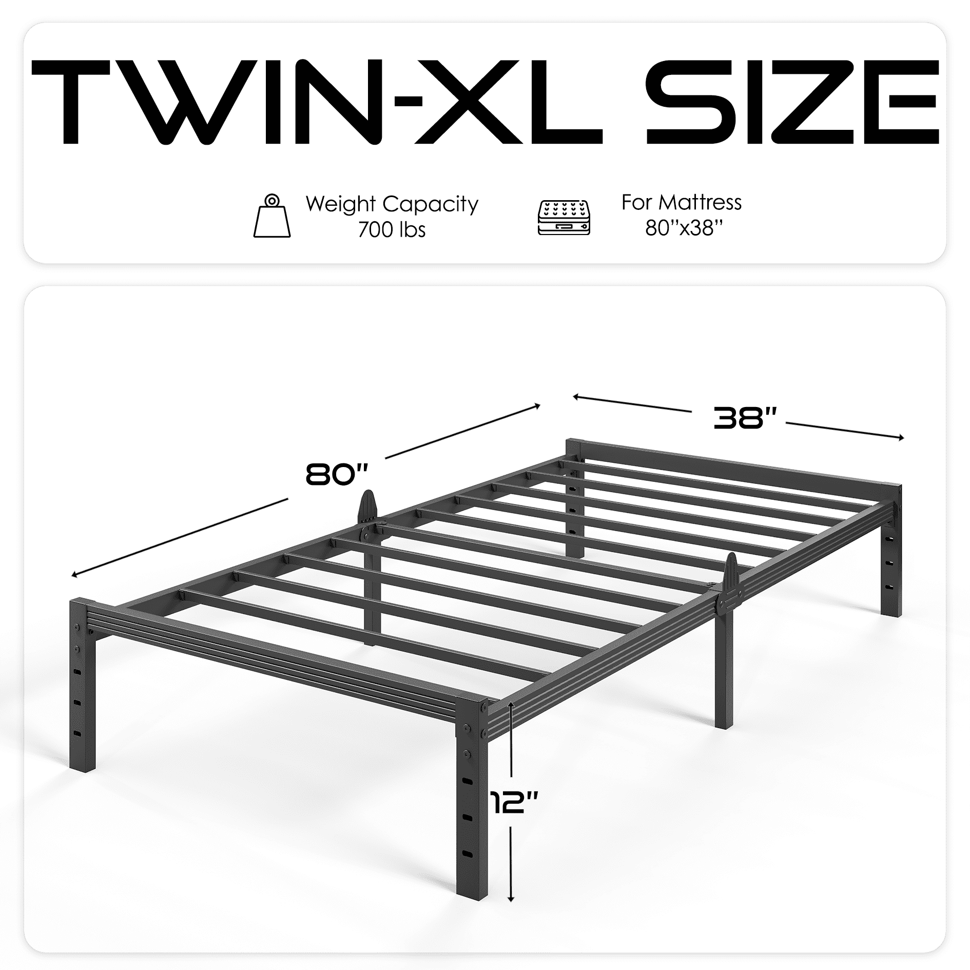 Auroral Zone 12 inch Twin-XL Metal Platform Bed Frame, Heavy Duty Mattress Foundation, No Box Spring Required