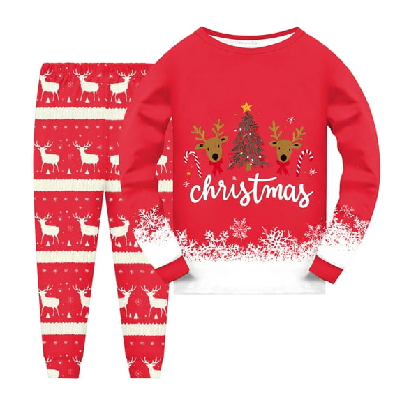 NIEWTR Childrens Christmas Set Toddler Boy Girl Outfits Kids Christmas Pajamas Cotton Long Sleeve Matching Holiday Pjs Set Girls Xmas Jammies Casual Set(8-9 Years,Red)