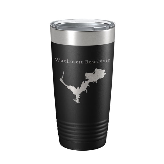 Wachusett Reservoir Tumbler Lake Map Travel Mug Insulated Laser Engraved Coffee Cup Massachusetts 20 oz Black