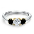 thumbnail image 3 of Gem Stone King 925 Silver and 10K Yellow Gold White Moissanite and Black Diamond Engagement Ring for Women | 1.04 Cttw | Round 5MM | Gemstone Birthstone | Size 8, 3 of 7