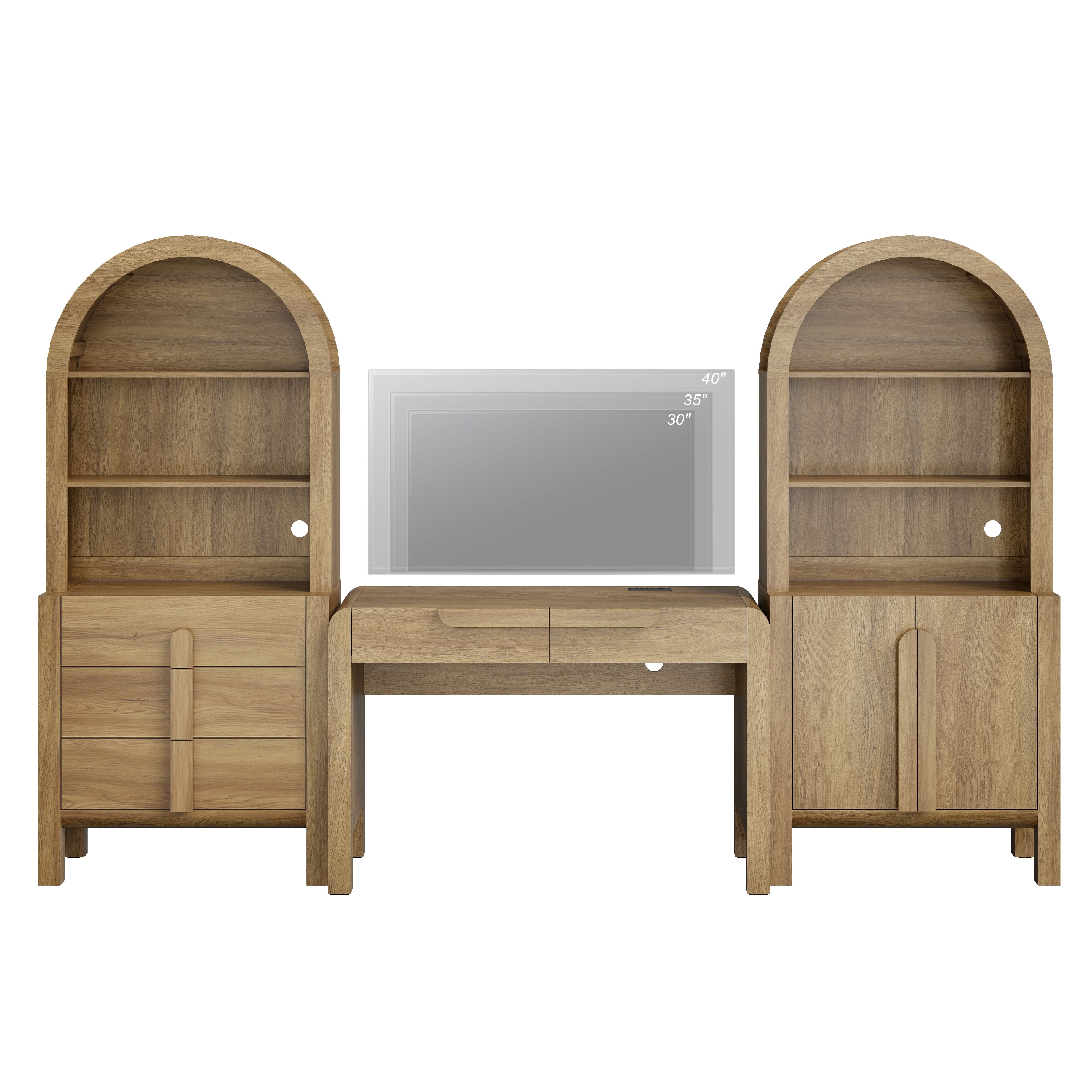 Modern Home Office Set, 47" Modern Executive Desk with Charging Station and Drawers & 2 Piece 71"H Tall 8-Tier Arched Bookcases with Cabinet for Living Room, Bedroom, Home Office