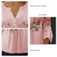 thumbnail image 5 of Top de manga 3/4 para mujer, estampado floral con botones, cintura plisada, dobladillo suelto, camisa con cuello en V para mujer, Top para fiesta y trabajo, Rosa M, 5 of 6