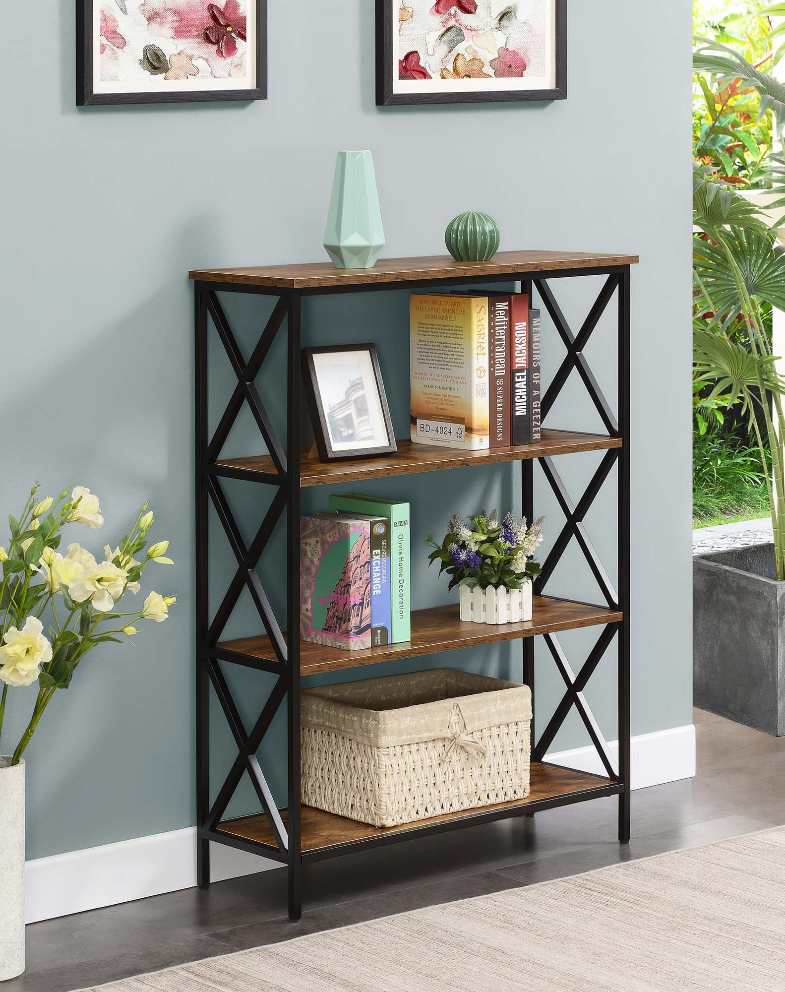 Convenience Concepts Tucson 4 Tier Bookcase, Barnwood/Black