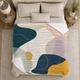 thumbnail image 5 of Abstract Teal Mustard and Blush Shapes, Calming Modern Style for Art Lovers, Flowing Color Block Pattern and Housewarming Gift, Soft Flannel Blanket for Bedroom and Living Room, Home Decor, 5 of 9