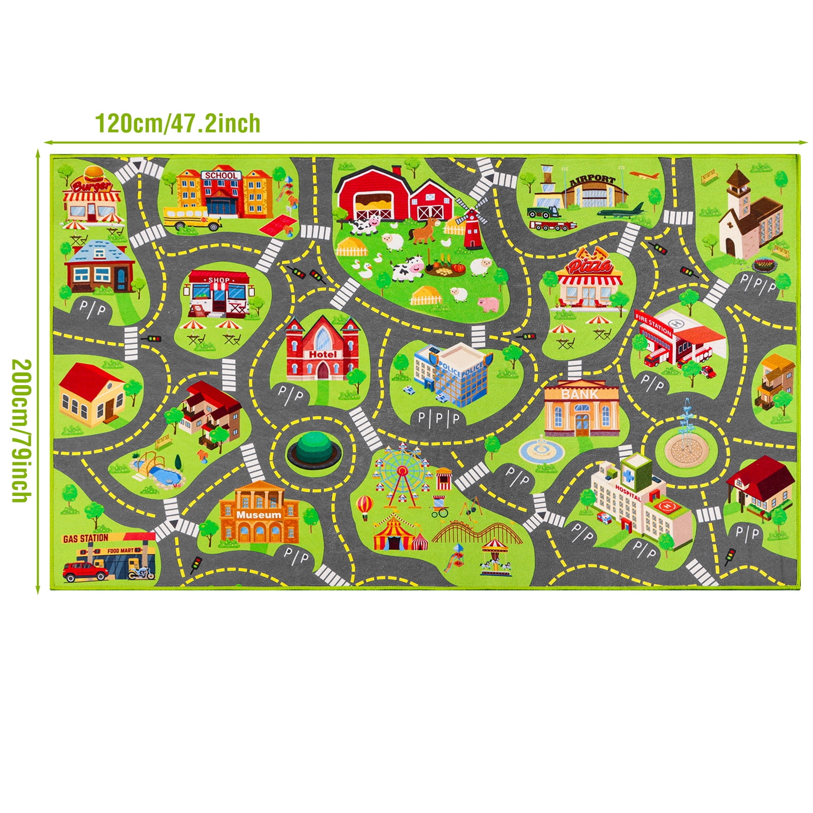 Kids Car Rug Play Mat, Kids Road Car Play Rug for Toy Cars, Educational Town City Map Carpet Vehicle Mat for Boy Playroom Bedroom, Non Slip Car Track Rugs for Kid Baby Children (78.7"X47.3", A)