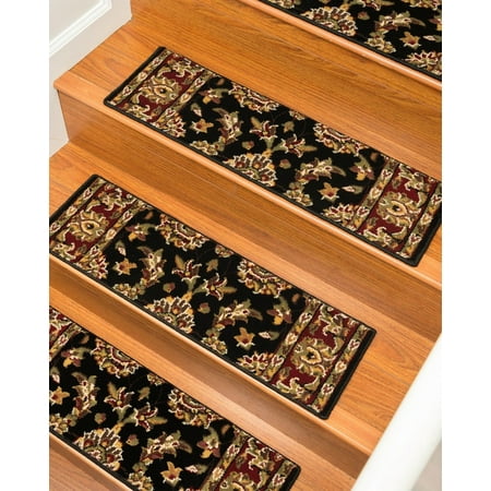 Polypropylene Fiber Rugs Natural Area Rugs 100% Natural Fiber Sydney, Polypropylene Black/Multi, Handmade Stair Treads Carpet Set of 2 (9