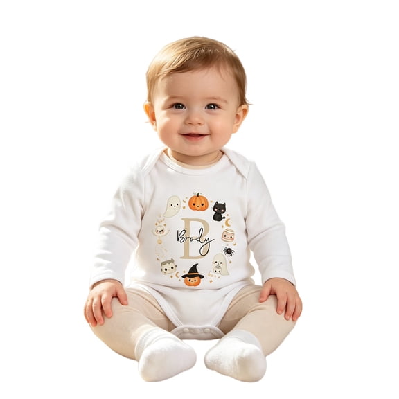 YunPes Baby Infant Bodysuit Smiling Ghost Long Sleeve Bubble Romper Newborn Boy Girl First Halloween Clothes Soft Cozy with Bottom Snaps