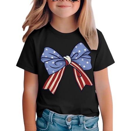 Likimi Patriotic Graphic Shirt For Toddler Girls Boys Short Sleeve Crew Neck Independence Day Print For Fourth Of July Fashion Comfort Tops Black Size 2-3 Years