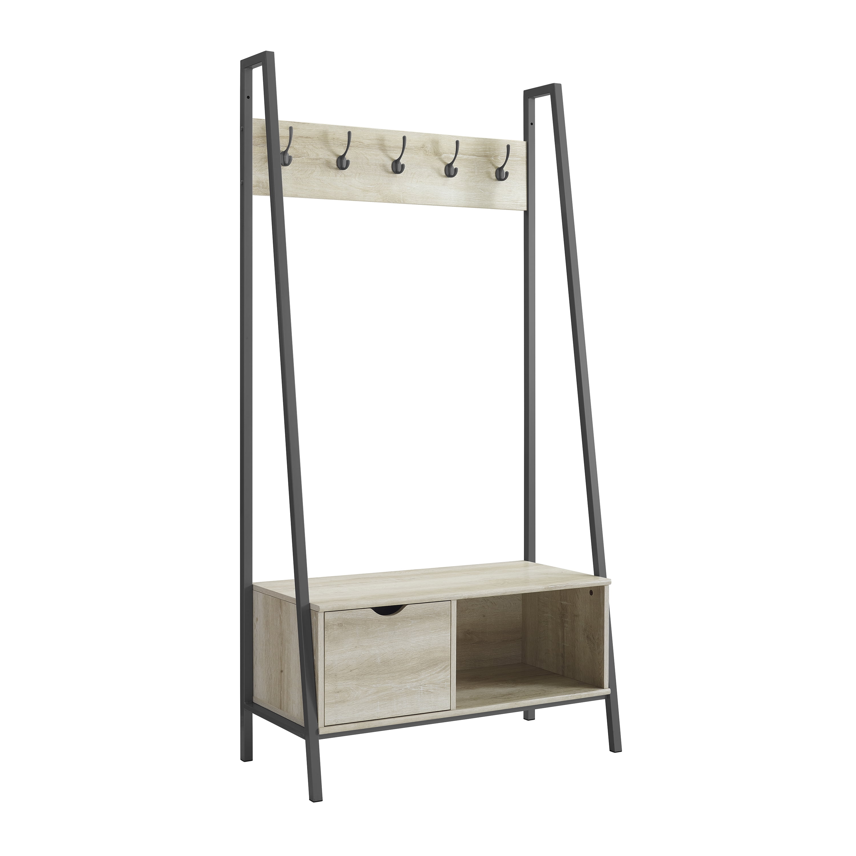 Manor Park Urban Hall Tree with Coat Rack and Bench, White Oak