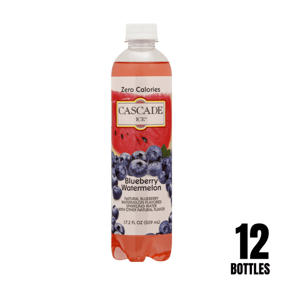 Cascade Ice, Blueberry Watermelon Sparkling Water, 17.2 fl oz Bottles (Pack of 12)
