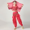 thumbnail image 5 of Girls Hot Pink Belly Dance Costume Set 5-13 Years, Complete Kit with Sequin Coin Accents, Harem Pants, Headscarf & Bracelets for Recitals,Size 7-9 T, 5 of 7