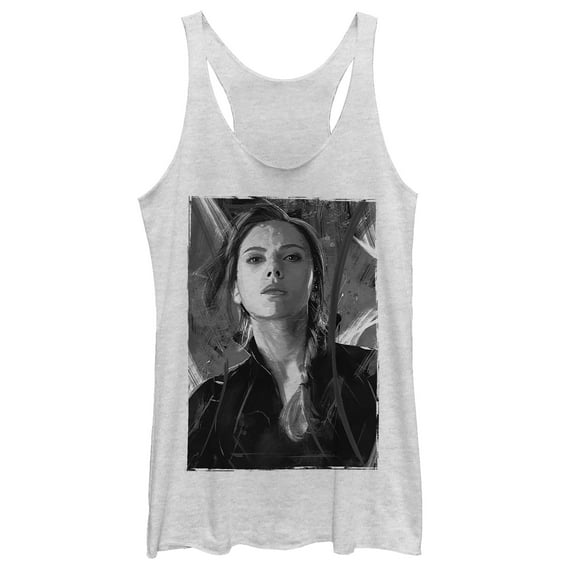 Women's Marvel Avengers: Endgame Black Widow Greyscale  Racerback Tank Top White Heather X Large