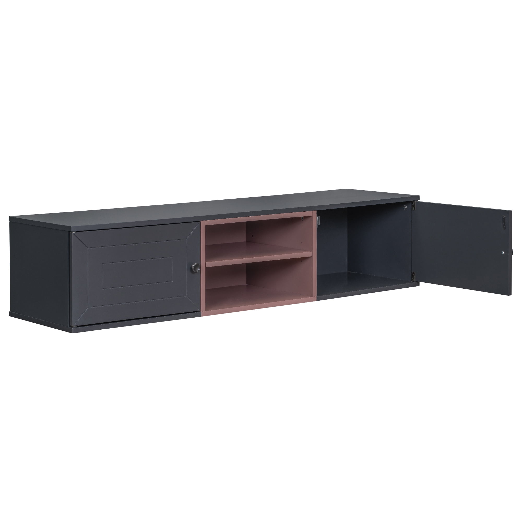 Aukfa Floating TV Stand for TVs up to 60" - Wall Mounted TV Shelf with Cabinets - Black