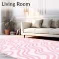 thumbnail image 2 of ODIKA 3'x5' Machine Washable Non-Slip Area Rug, Dual Plush Seat Featuring Interlocking Wave Motifs High Traffic Rug with Pad, Pink, 485416, 2 of 8