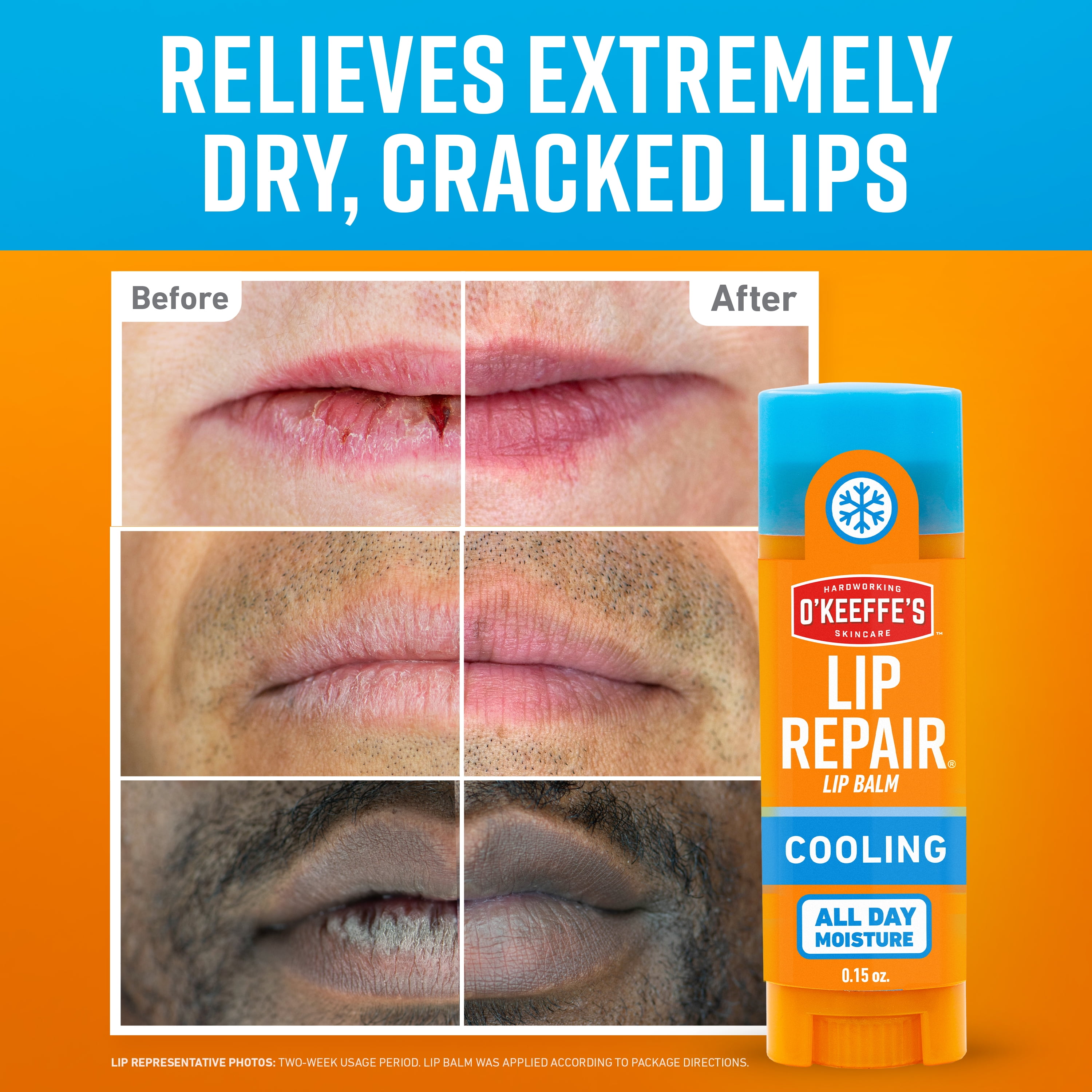 (2 pack) O'Keeffe's Cooling, Moisturizing & Long-Lasting Lip Repair, Clear Matte Lip Balm, 0.15oz Each, 2 Pack