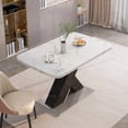 thumbnail image 4 of 47.24"-62.99"Modern Rectangle Dining Table, Stretchable, Printed White Marble Table Top+MDF Black X-Shape Table Leg with Metal Base, 4 of 10