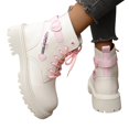 thumbnail image 4 of Women's Love Ankle Boots Combat Boots Lace Up Lug Sole Leather Side Zipper Goth Riding Short Booties, 4 of 6