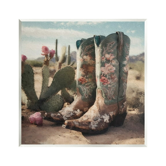 Stupell Industries Cowgirl Boots in Desert Beauty & Fashion Painting Unframed Art Print Wall Art, 12 x 12