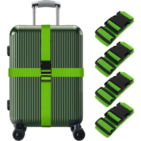 4 Pcs Luggage Straps , 39.3”-74” Long Travel Straps for Luggage,Adjustable Packing Belts for Suitcases Security Non-Slip Travel Belt Travel Accessories（Green）