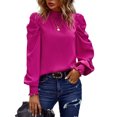 thumbnail image 3 of MAWCLOS Femmes Élégant Col Rond Hauts Usage Quotidien Pull Plissé Rose Rouge m, 3 of 4