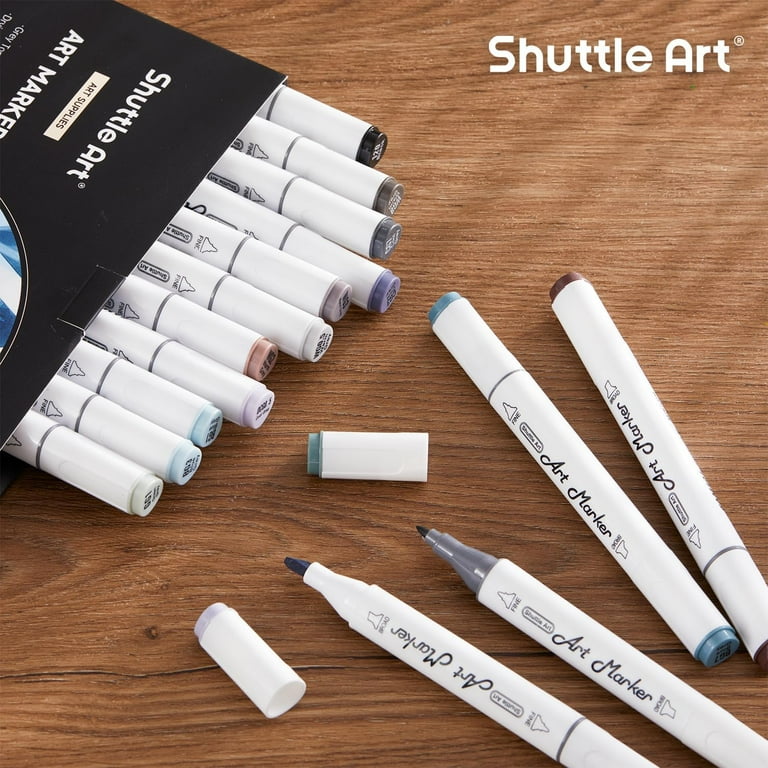 Shuttle Art 15 Colors Grey Tones Dual Tip Art Marker, Fine Bullet