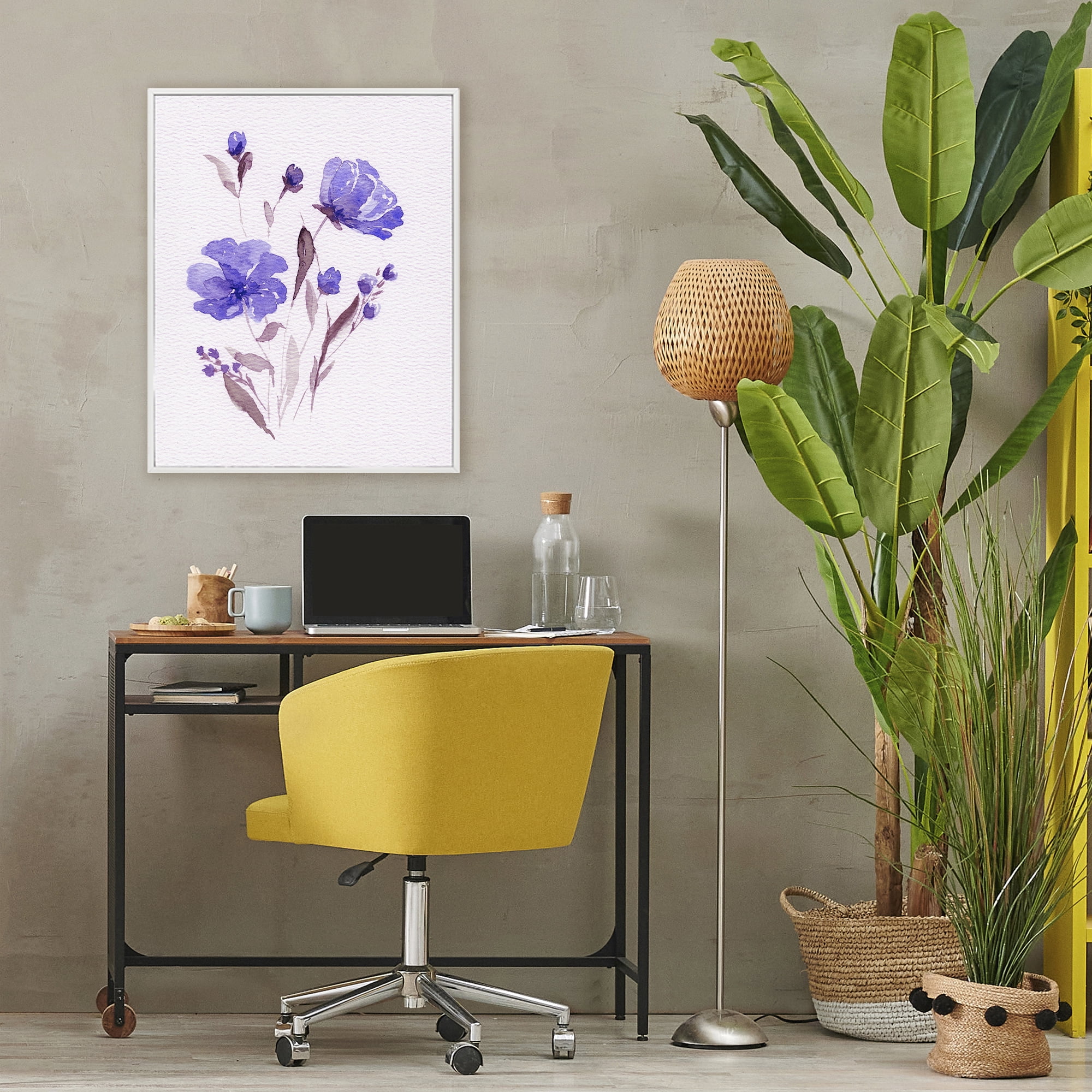 Stupell Industries Watercolor Purple Flowers White Framed Giclee Art, design by Leah Noel Art