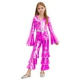 thumbnail image 6 of iiniim Kids Girls Long Flare Sleeve Retro Disco Jumpsuits Movie Star Singer Rave Party Bodysuits Hot Pink 8, 6 of 7