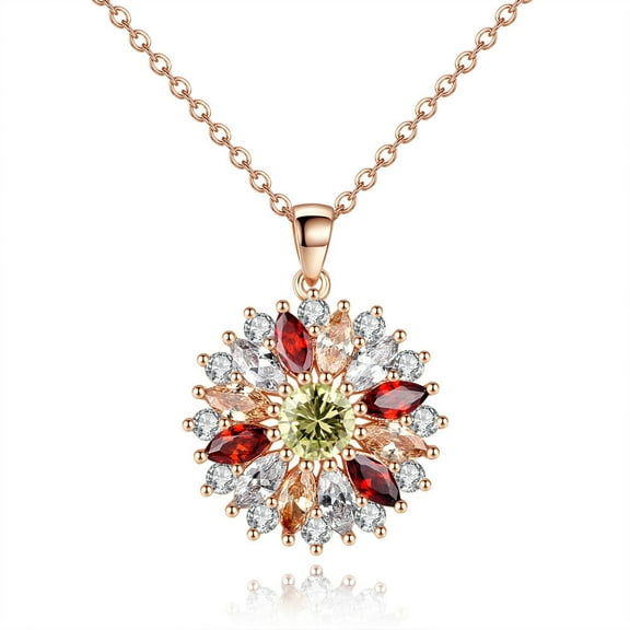 Colorful Snowflake Pendant Necklace, Rose Gold Plated Multi Gemstone Necklaces Marquise Cubic Zirconia Necklace for Women,