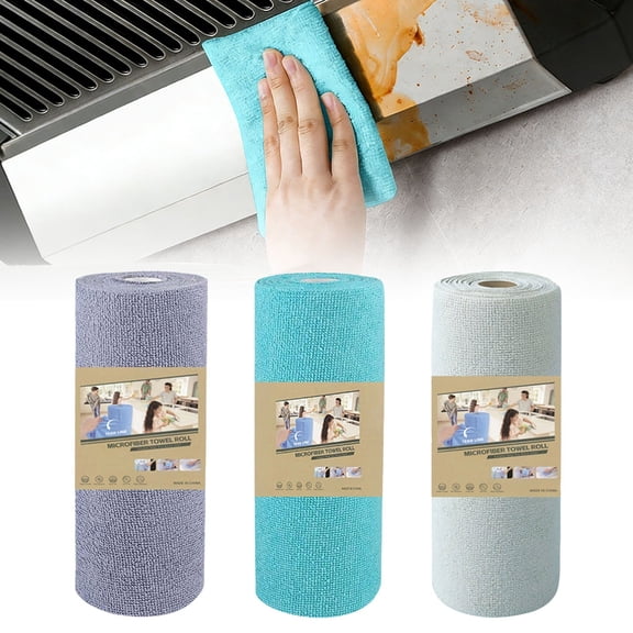 3 Rolls Microfiber Cleaning Cloth Roll, Microfiber Paper Towels Roll Easy Tear Away, Microfiber Towels for Cars, Super Absorbent Lint Free Rags for Cleaning House, Kitchen, Window, 20 Towels 8" X 8"