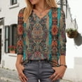 thumbnail image 2 of Towmus T Shirts for Women Loose Fit V Neck Ladies Tops 3/4 Length Boho Print Graphic Tees Lightweight Womens Blouse, 2 of 5