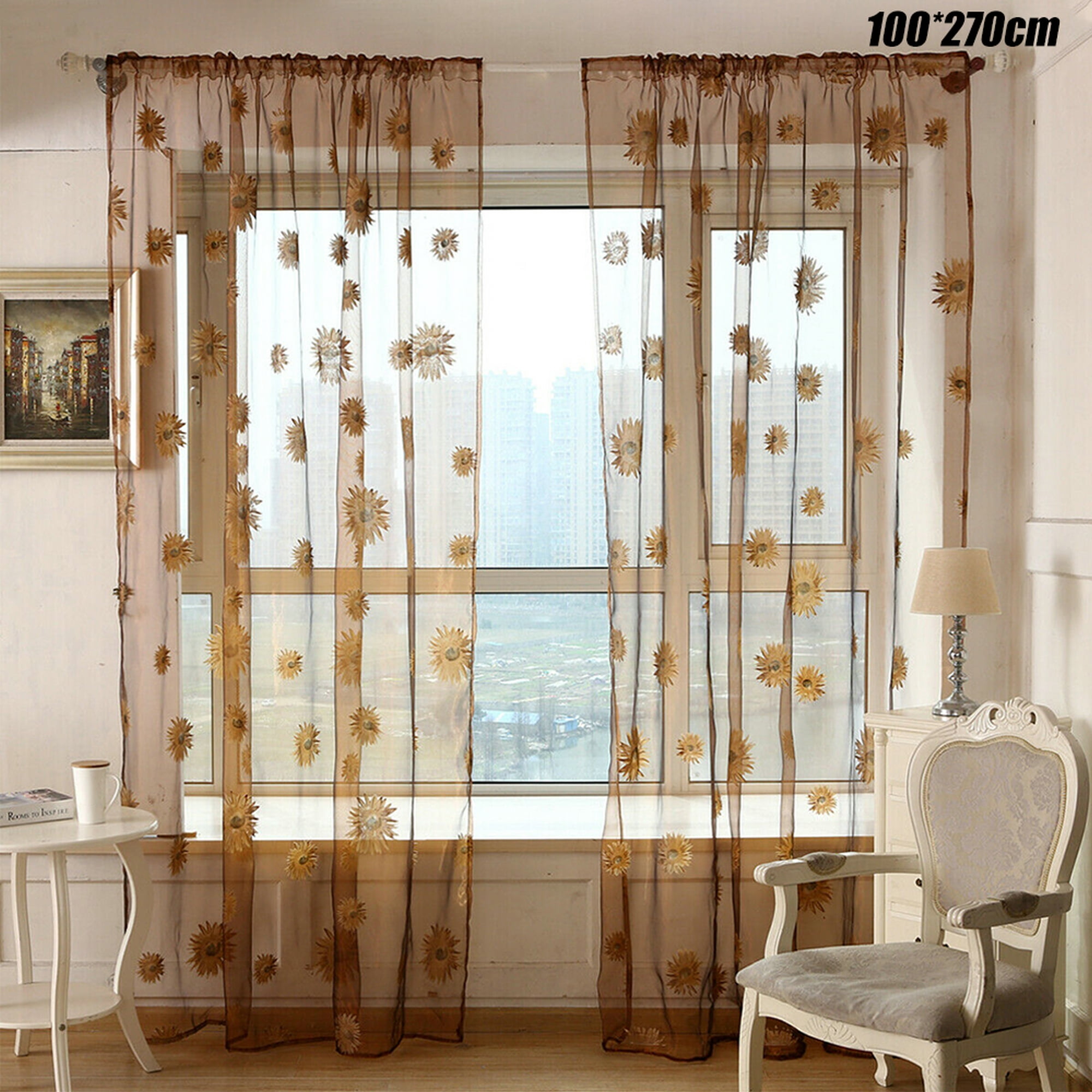 Floral Voile Sheer Tulle Drape Panels Net Window Yarn Home