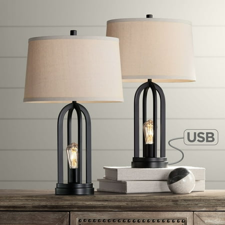 360 lighting modern industrial table lamps set of 2 with nightlight