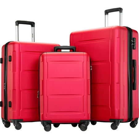 SEGMART Expandable Luggage Sets of 3, 3-Piece Lightweight Hardside 4-Wheel Spinner Luggage Set: 20"/ 24''/ 28" Carry-On Checked Suitcase, Carry on Suitcase with TSA Lock for Traveling, Red, S6564