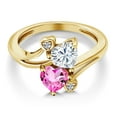 thumbnail image 3 of Gem Stone King 18K Yellow Gold Plated Silver White Moissanite Pink Mystic Topaz and White Lab Grown Diamond Ring for Women (1.78 Cttw, Heart Shape 6MM, Gemstone Birthstone, Size 7), 3 of 6