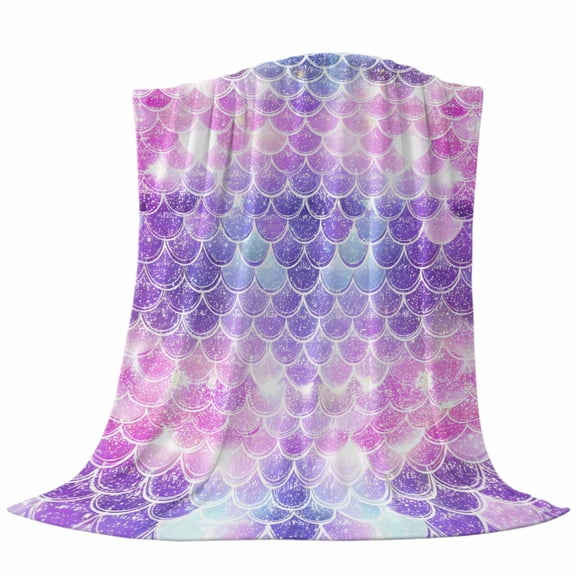 Pink Purple Fish Scales Throw Flannel Blanket Dreamy Pink Purple Gradient Shiny Mermaid Scale Super Soft Cozy Bed Blanket, Lightweight Plush Fuzzy Bed Throw for Bedroom Sofa Couch 32x48In,