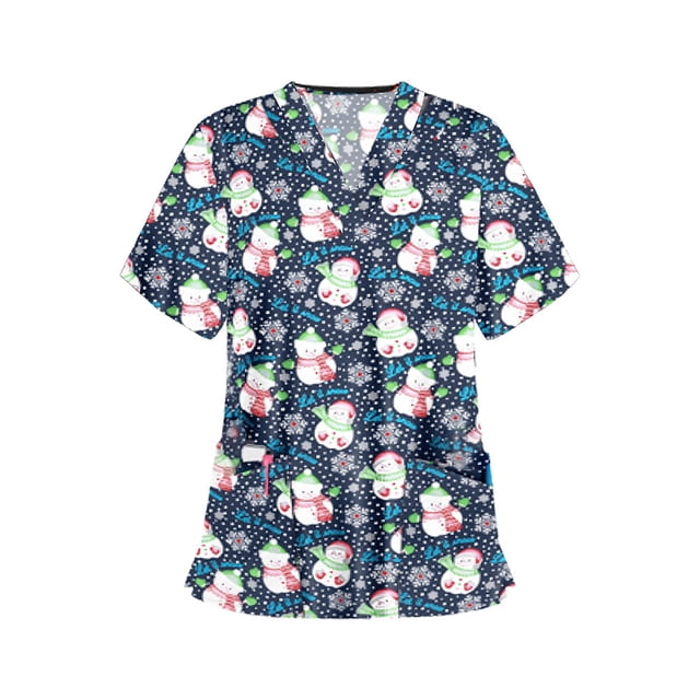 xiaxaixu Femmes Noël Col en V Manches Courtes Hauts Blouses d'Uniforme de Travail pour Infirmières