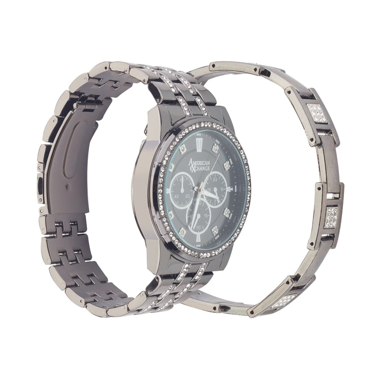 Classic Silver Black Quartz Watch&Bracelet Set— Black Dial & Linked Bracelet American Exchange Men main image 2