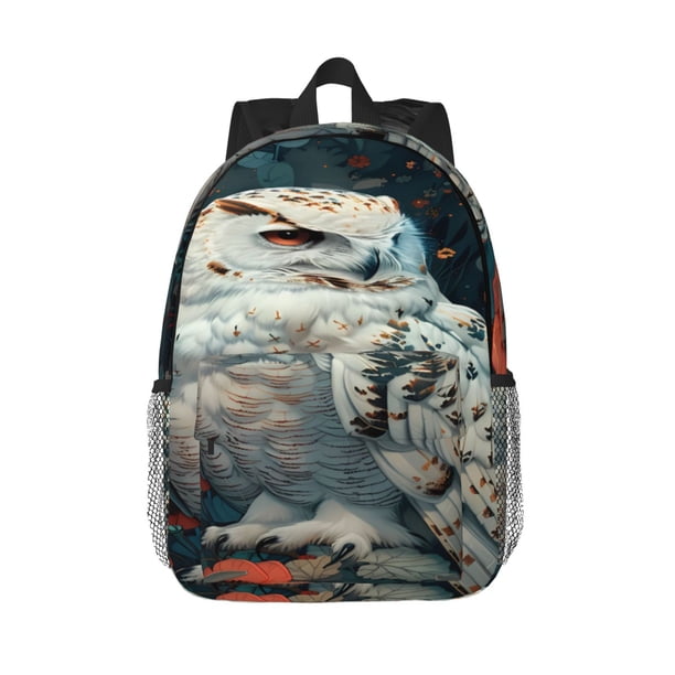 Easygdp Moon Flower White Owl Mochila Ligera de 15 Pulgadas para Estudiantes, Mochila Cómoda para la Escuela y Viajes, Correas Ajustables