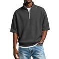 thumbnail image 2 of Hearthz Waffle Mens Quarter Zip Sweatshirt Stand Collar Men's Short Sleeve Shirt Lightweight Gym Basketball Basketball Jersey Black S, 2 of 7