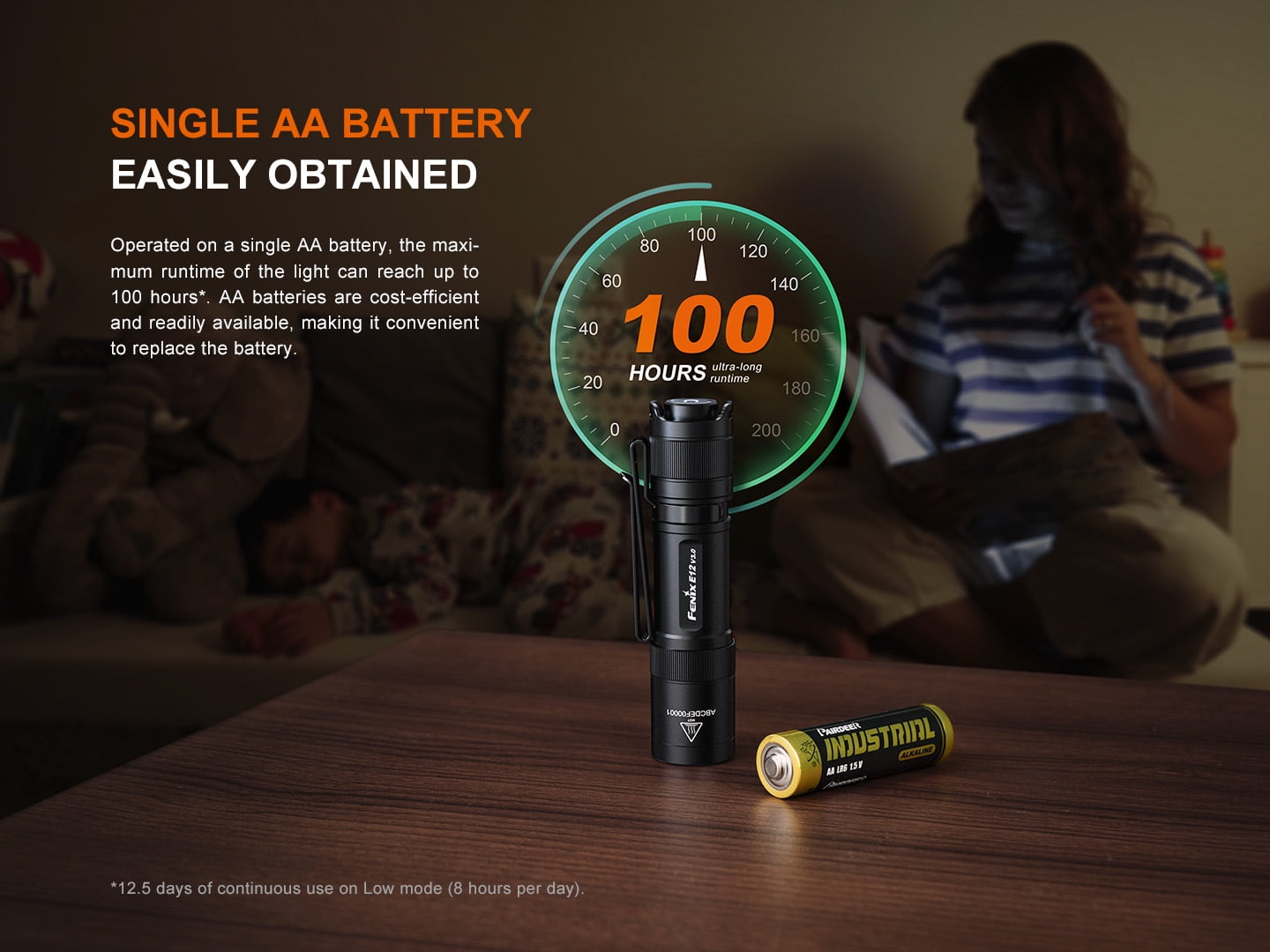 Fenix E12 V3.0 200 Lumen 1x AA EDC Flashlight + LumenTac Battery Organizer